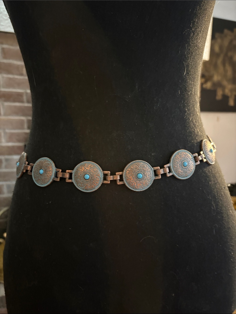 Vintage Copper-Tone Belt with Turquoise Accents